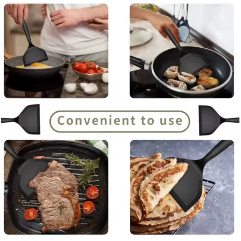 2pc Silicone Spatula Turner Heat Resistant Non Stick Pancake Spatula Wide & Thin
